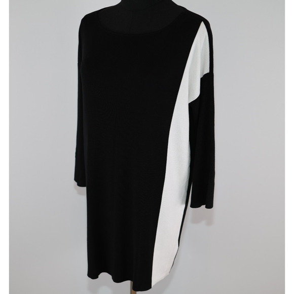 A6 Auth EILEEN FISHER Black/White Sleek Tencel Bateau Neck Top Tunic Size S/P - Picture 3 of 6